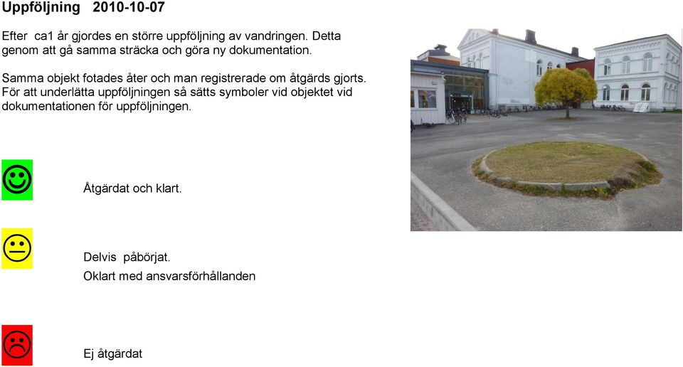 Samma objekt fotades åter och man registrerade om åtgärds gjorts.