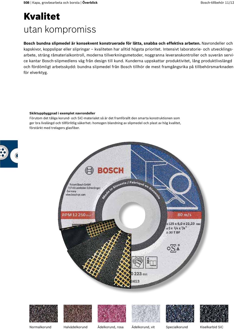 Intensivt laboratorie- och utvecklingsarbete, sträng råmaterialkontroll, moderna tillverkningsmetoder, noggranna leveranskontroller och suverän service kantar Bosch-slipmedlens väg från design till