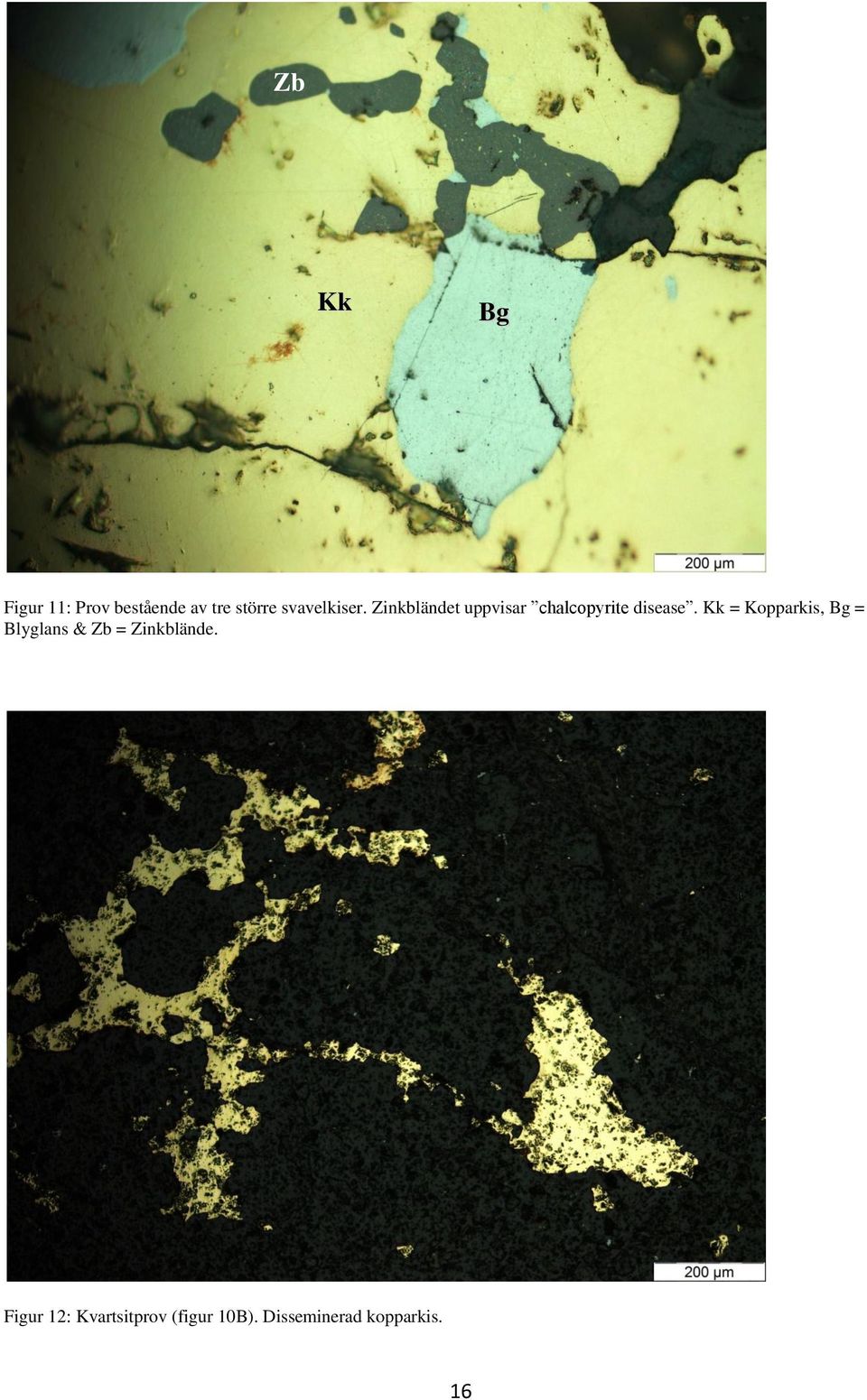 Zinkbländet uppvisar chalcopyrite disease.