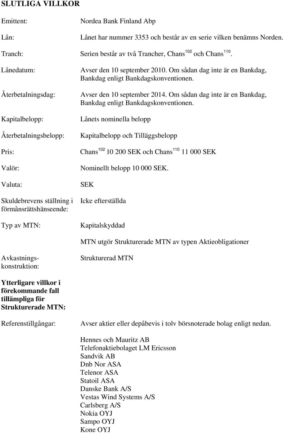 Om sådan dag inte är en Bankdag, Bankdag enligt Bankdagskonventionen. Avser den 10 september 2014. Om sådan dag inte är en Bankdag, Bankdag enligt Bankdagskonventionen.