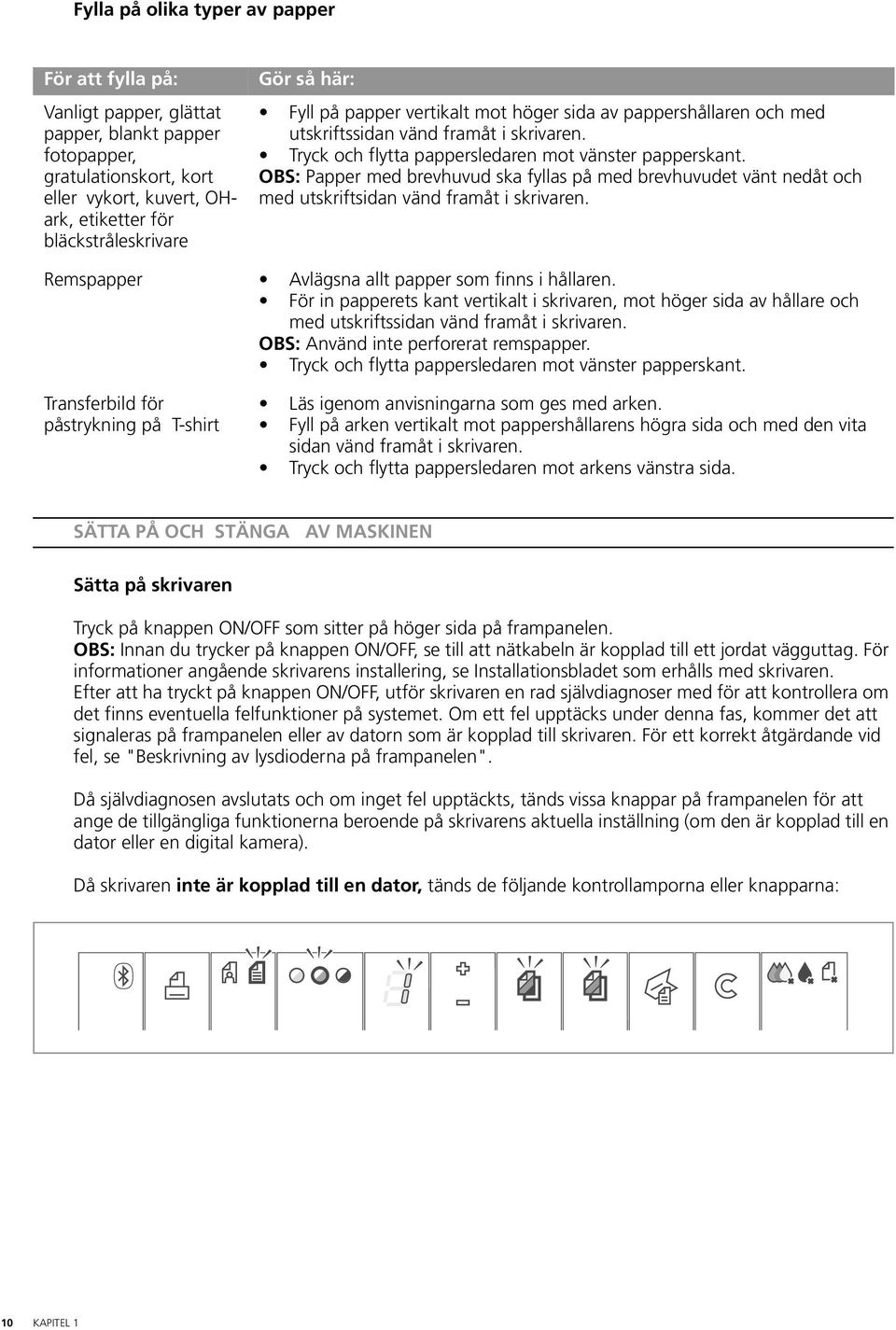 OBS: Papper med brevhuvud ska fyllas på med brevhuvudet vänt nedåt och med utskriftsidan vänd framåt i skrivaren. Remspapper Avlägsna allt papper som finns i hållaren.