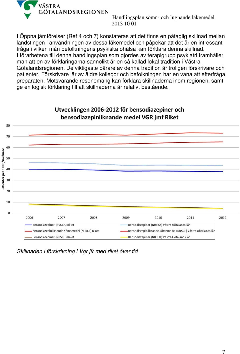 I förarbetena till denna handlingsplan som gjordes av terapigrupp psykiatri framhåller man att en av förklaringarna sannolikt är en så kallad lokal tradition i Västra Götalandsregionen.