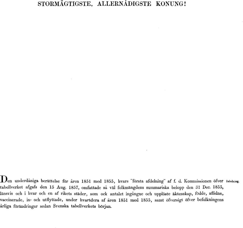 1855, länsvis och i hvar och en af rikets städer, som ock antalet ingångne och upplöste äktenskap, födde, aflidne, vaccinerade, in-