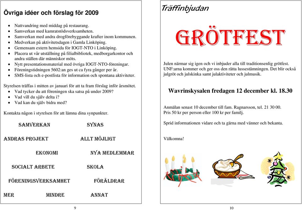 Nytt presentationsmaterial med övriga IOGT-NTO-föreningar. Föreningstidningen 5602:an ges ut ca fyra gånger per år. SMS-lista och e-postlista för information och spontana aktiviteter.