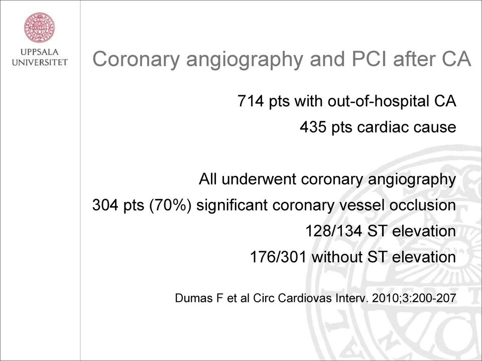 (70%) significant coronary vessel occlusion 128/134 ST elevation