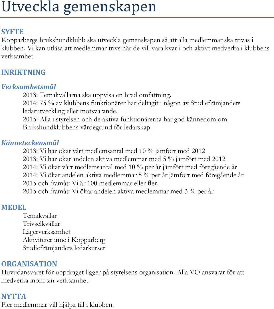 2014: 75 % av klubbens funktionärer har deltagit i någon av Studiefrämjandets ledarutveckling eller motsvarande.