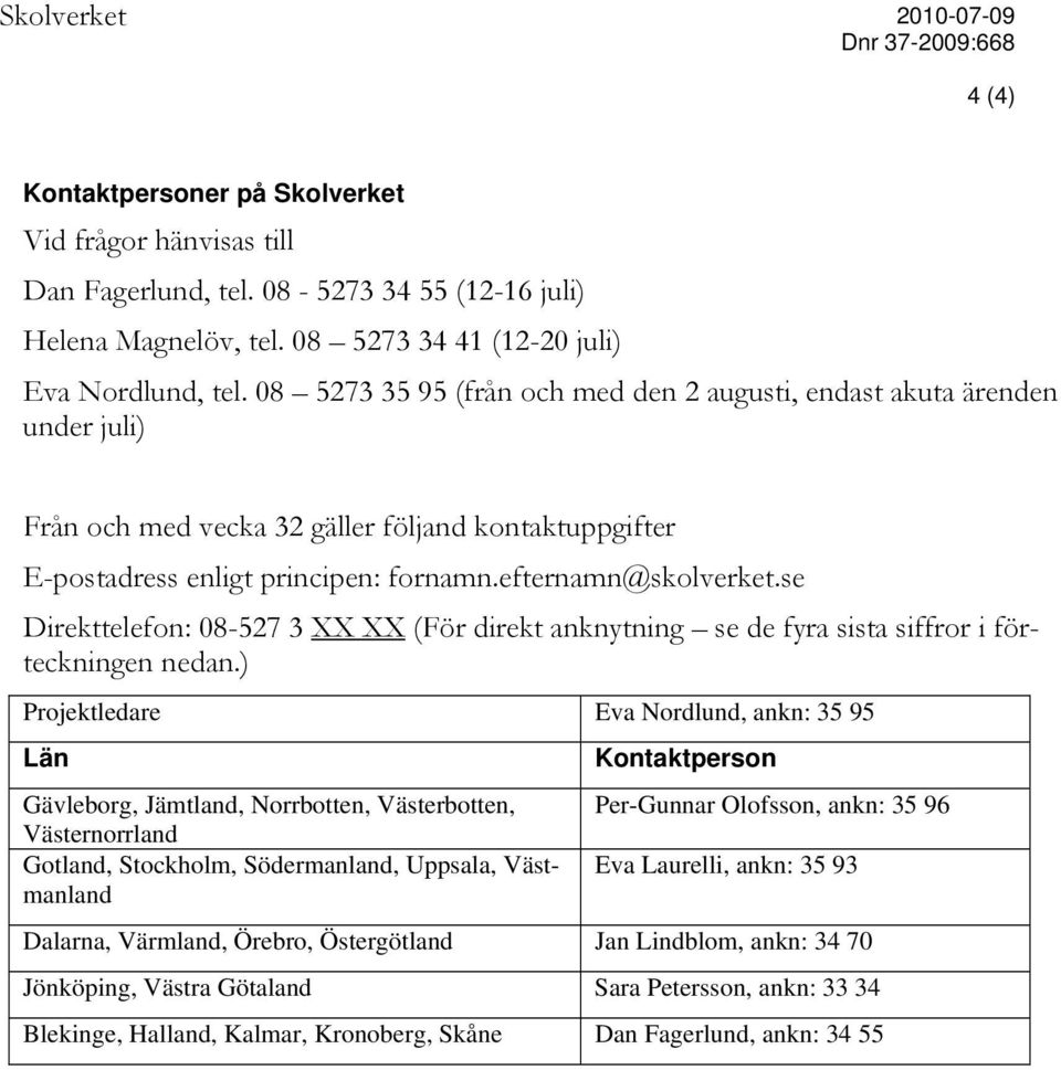 se Direkttelefon: 08-527 3 XX XX (För direkt anknytning se de fyra sista siffror i förteckningen nedan.