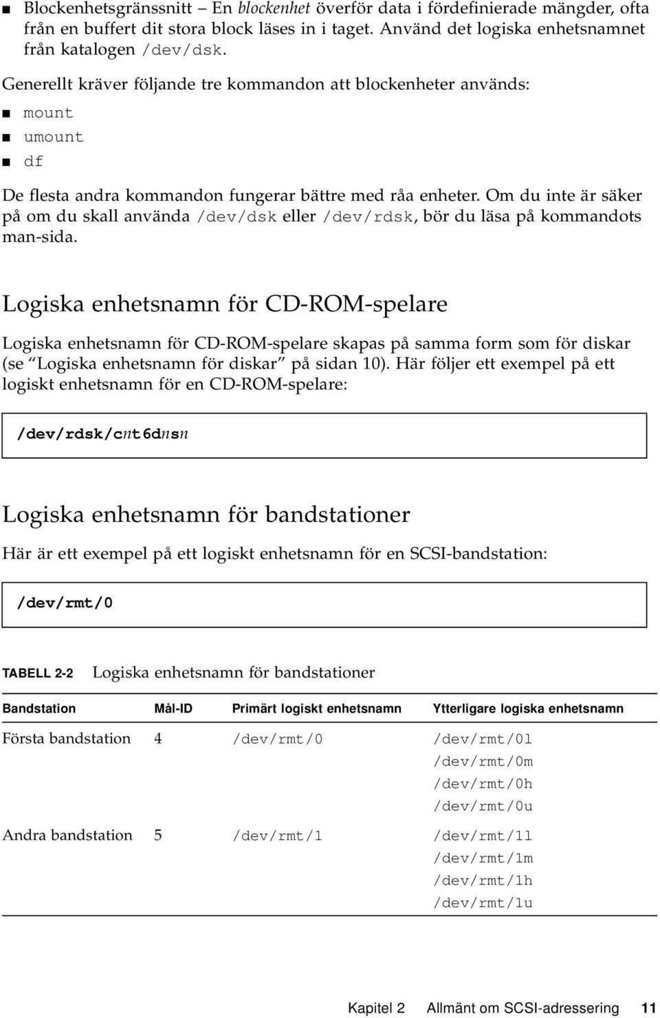 Om du inte är säker på om du skall använda /dev/dsk eller /dev/rdsk, bör du läsa på kommandots man-sida.