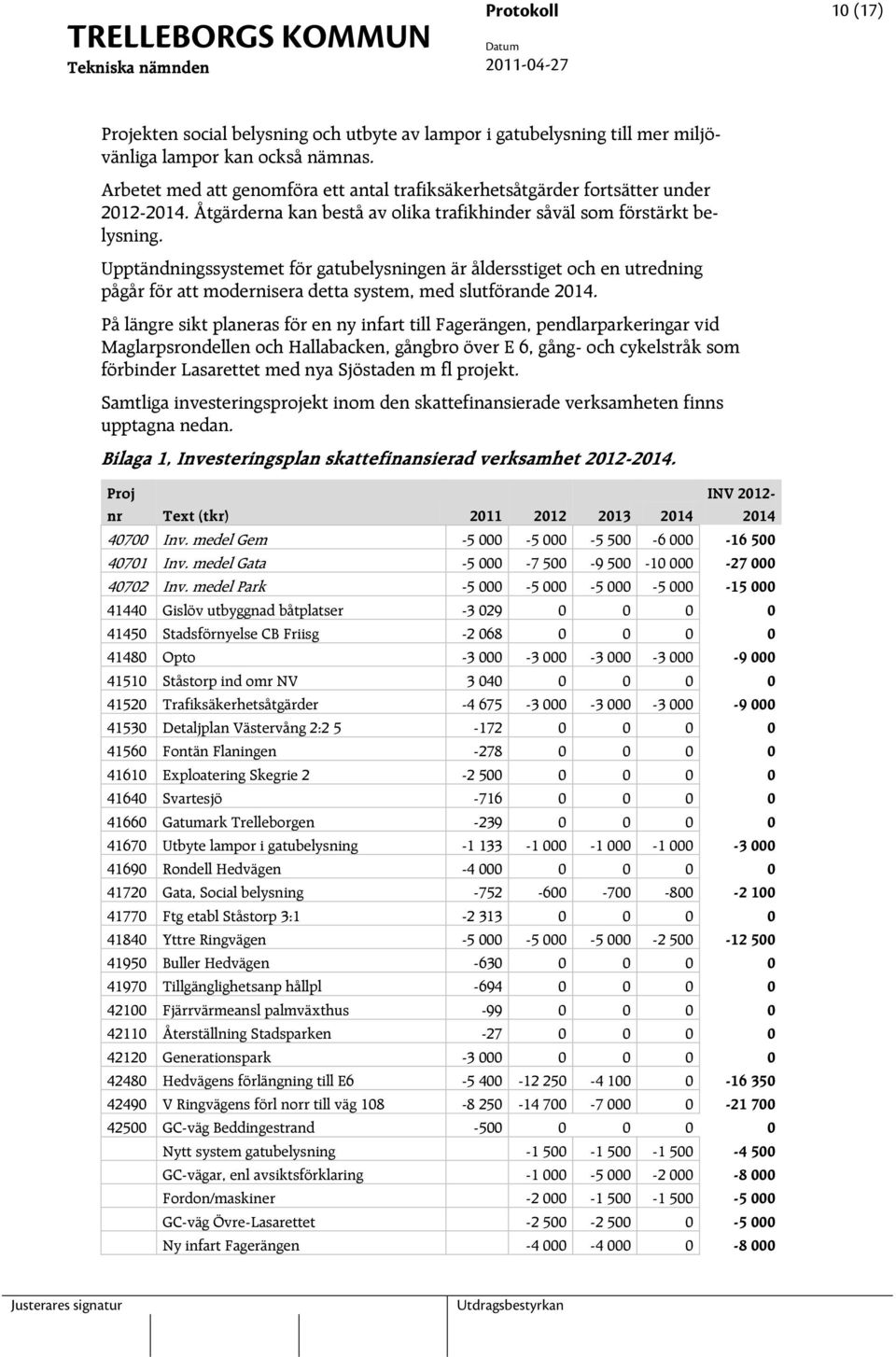 Upptändningssystemet för gatubelysningen är åldersstiget och en utredning pågår för att modernisera detta system, med slutförande 2014.