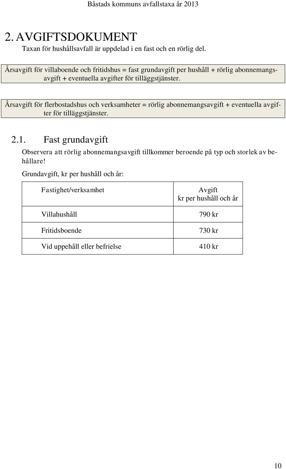 Årsavgift för flerbostadshus och verksamheter = rörlig abonnemangsavgift + eventuella avgifter för tilläggstjänster. 2.1.