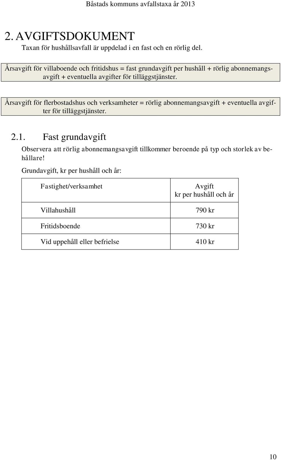 Årsavgift för flerbostadshus och verksamheter = rörlig abonnemangsavgift + eventuella avgifter för tilläggstjänster. 2.1.