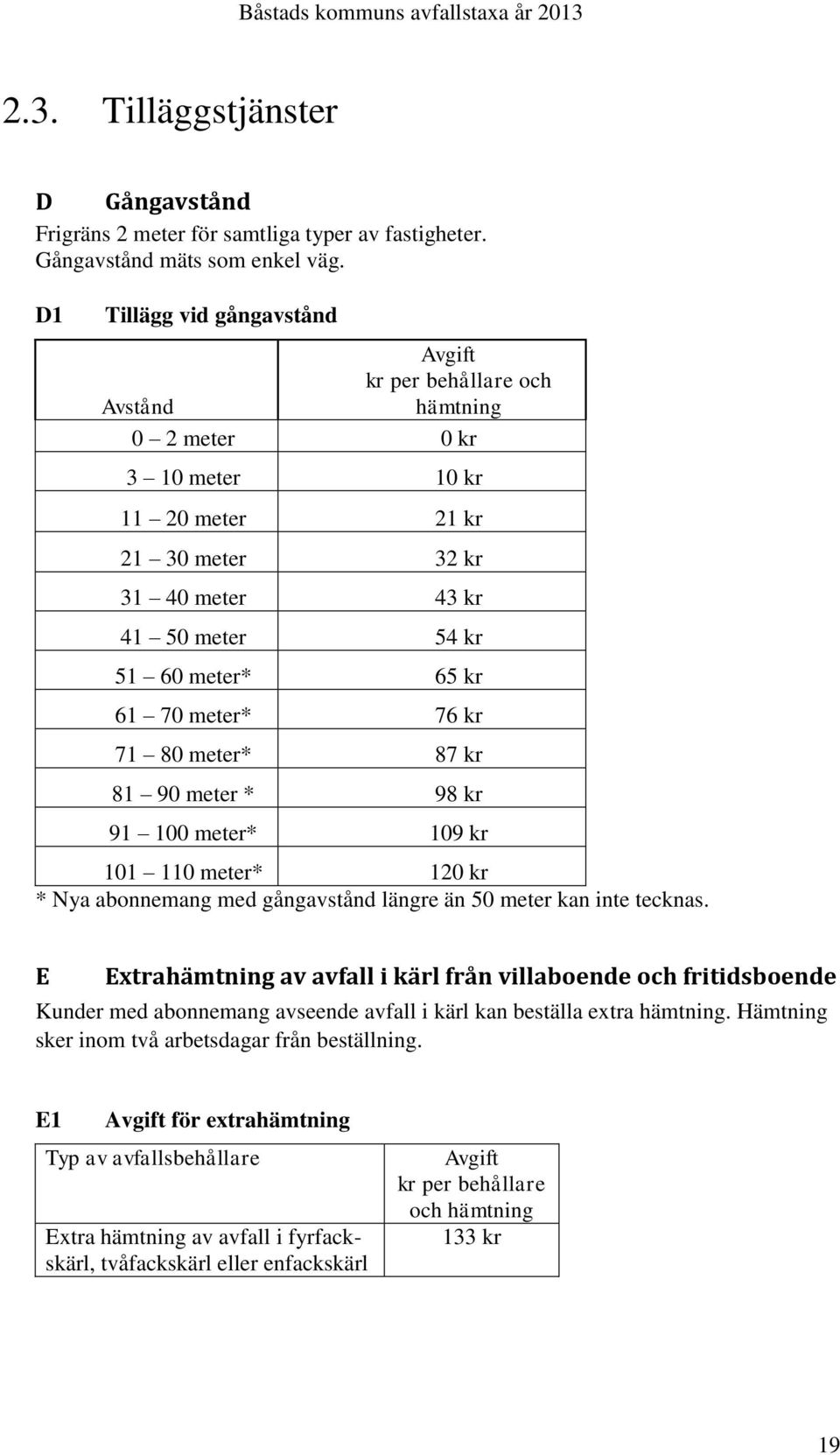 meter* 76 kr 71 80 meter* 87 kr 81 90 meter * 98 kr 91 100 meter* 109 kr 101 110 meter* 120 kr * Nya abonnemang med gångavstånd längre än 50 meter kan inte tecknas.