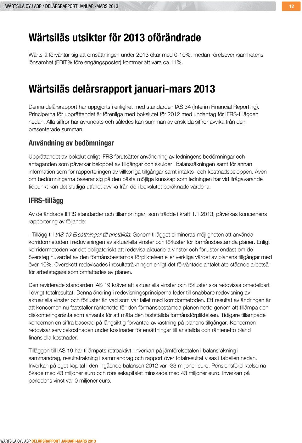 Principerna för upprättandet är förenliga med bokslutet för 2012 med undantag för IFRS-tilläggen nedan.