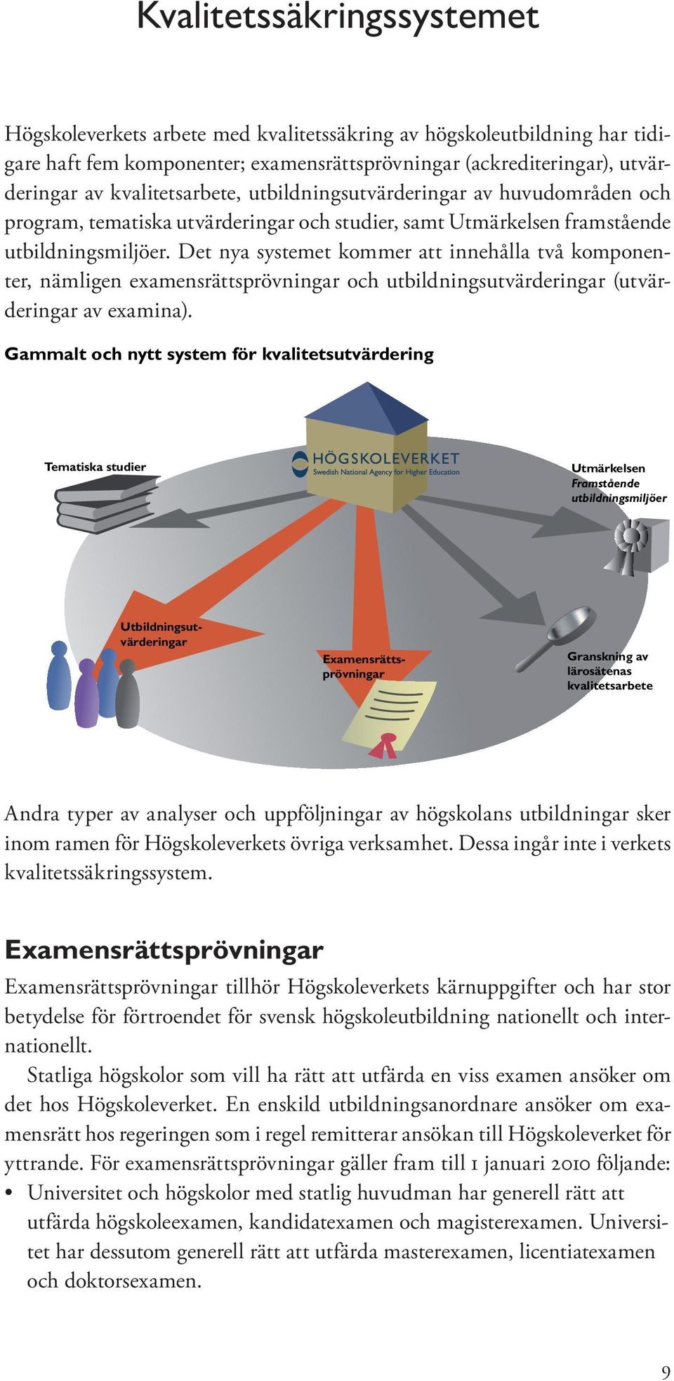 Det nya systemet kommer att innehålla två komponenter, nämligen examensrättsprövningar och utbildningsutvärderingar (utvärderingar av examina).