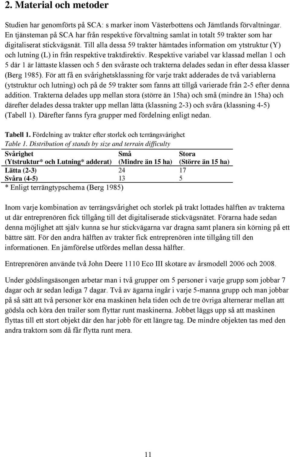 Till alla dessa 59 trakter hämtades information om ytstruktur (Y) och lutning (L) in från respektive traktdirektiv.