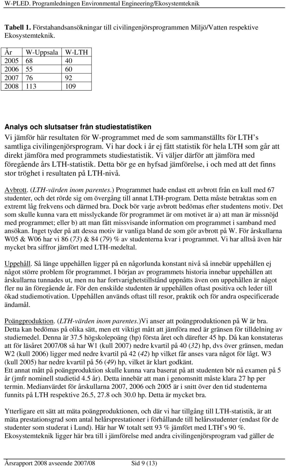 civilingenjörsprogram. Vi har dock i år ej fått statistik för hela LTH som går att direkt jämföra med programmets studiestatistik. Vi väljer därför att jämföra med föregående års LTH-statistik.