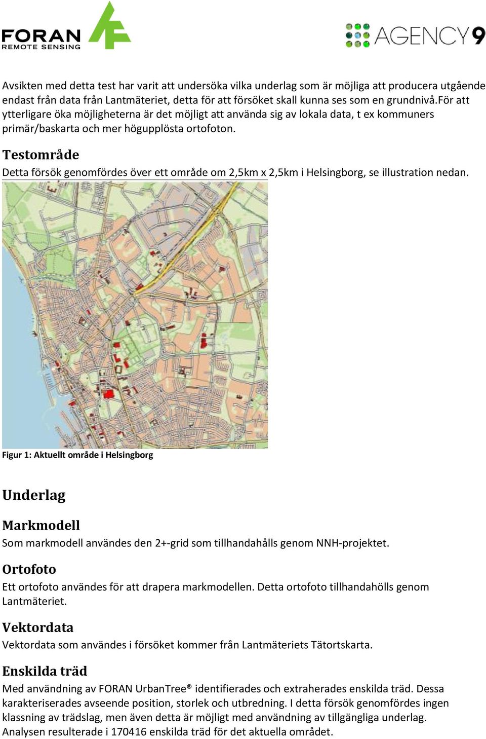 Testområde Detta försök genomfördes över ett område om 2,5km x 2,5km i Helsingborg, se illustration nedan.