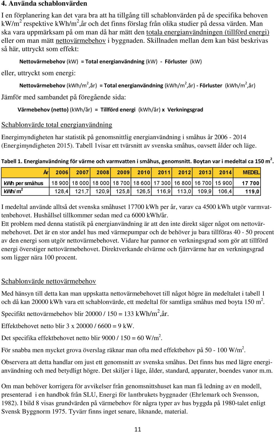 Skillnaden mellan dem kan bäst beskrivas så här, uttryckt som effekt: Nettovärmebehov (kw) = Total energianvändning (kw) - Förluster (kw) eller, uttryckt som energi: Nettovärmebehov (kwh/m 2,år) =