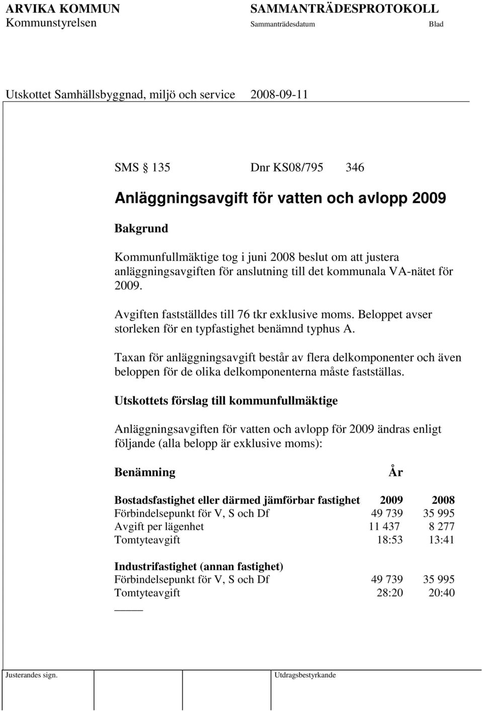 Taxan för anläggningsavgift består av flera delkomponenter och även beloppen för de olika delkomponenterna måste fastställas.