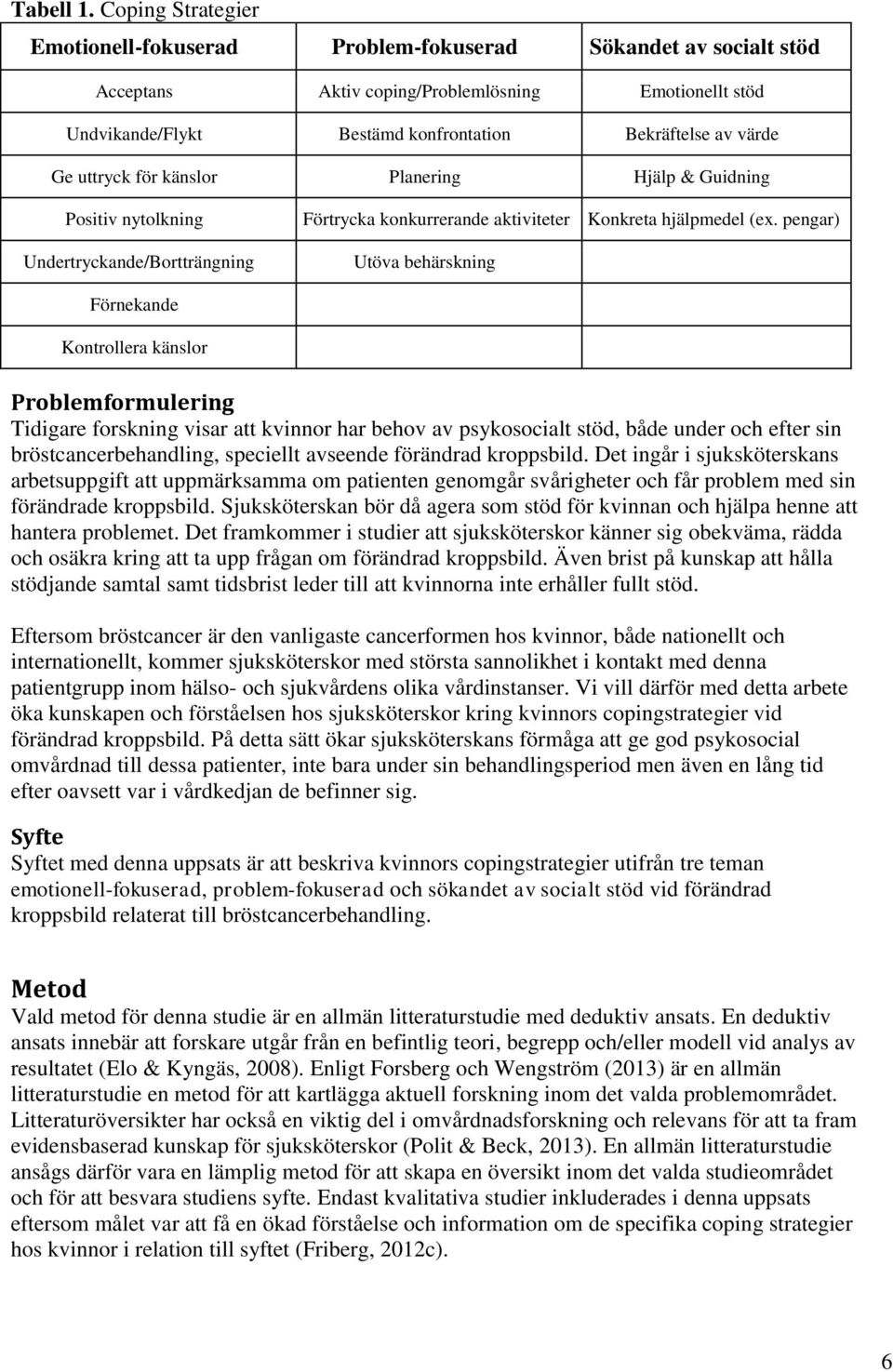 uttryck för känslor Planering Hjälp & Guidning Positiv nytolkning Undertryckande/Bortträngning Förtrycka konkurrerande aktiviteter Konkreta hjälpmedel (ex.