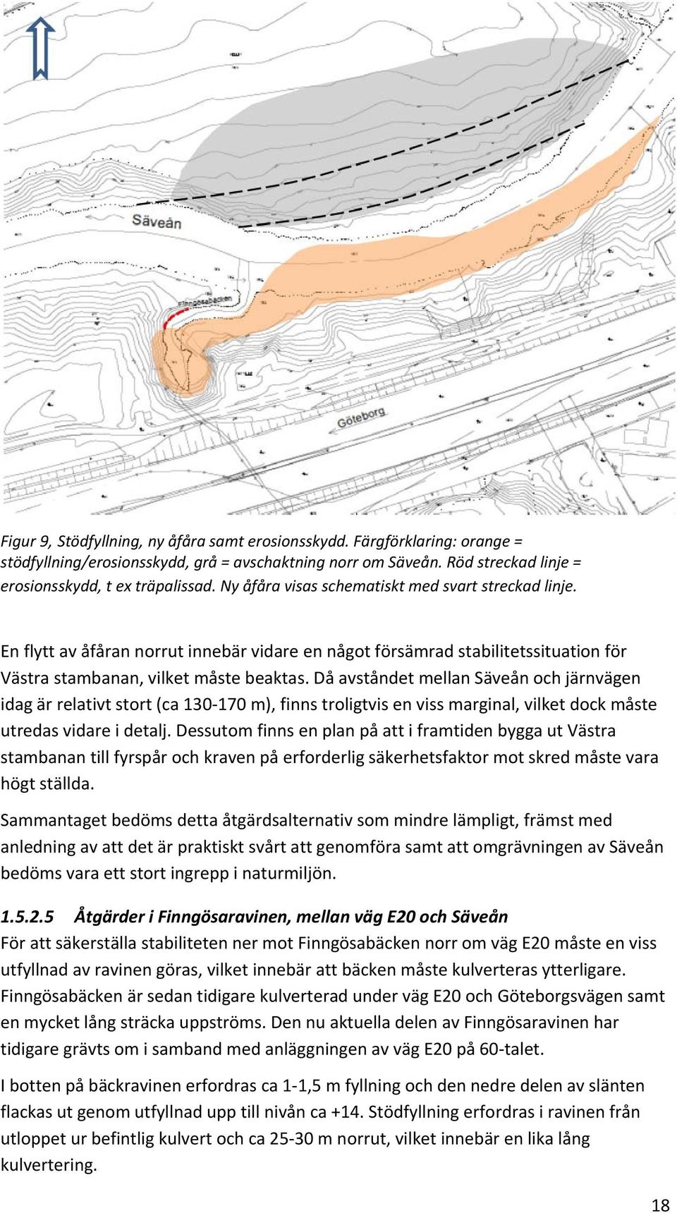 Då avståndet mellan Säveån och järnvägen idag är relativt stort (ca 130 170 m), finns troligtvis en viss marginal, vilket dock måste utredas vidare i detalj.