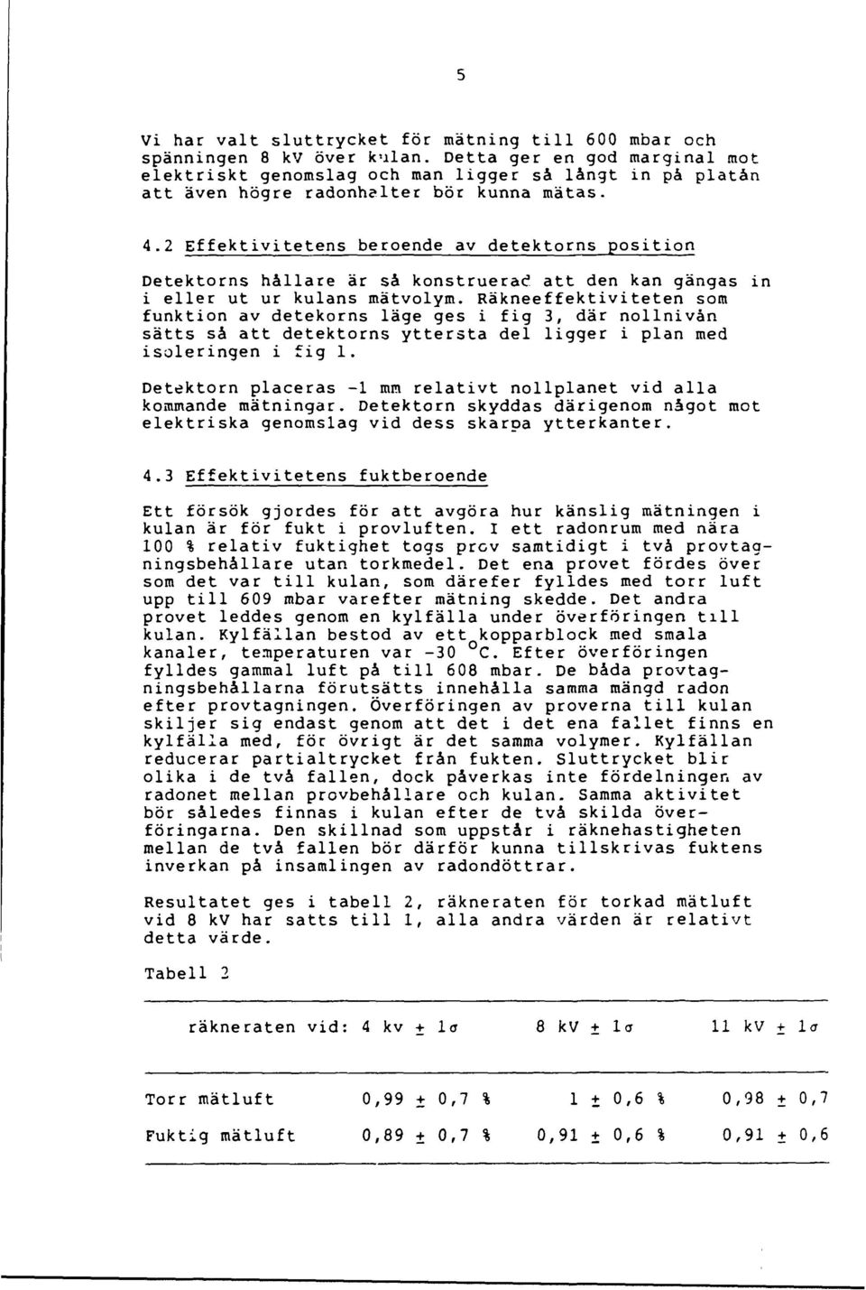 Effektivitetens beroende av detektorns position Detektorns hållare är så konstruerad att den kan gängas in i eller ut ur kulans mätvolym.