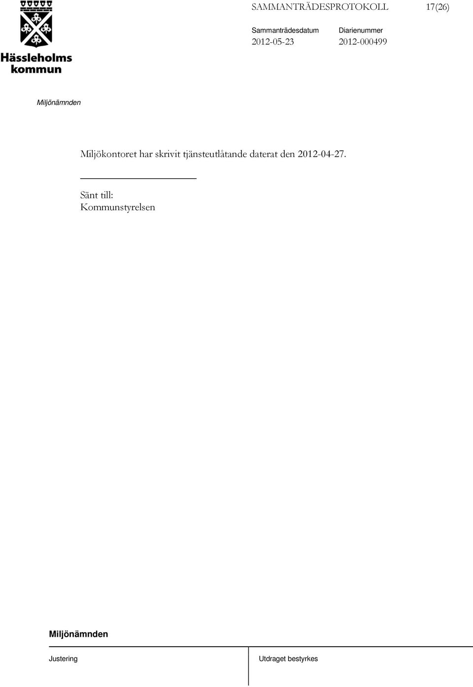 har skrivit tjänsteutlåtande daterat
