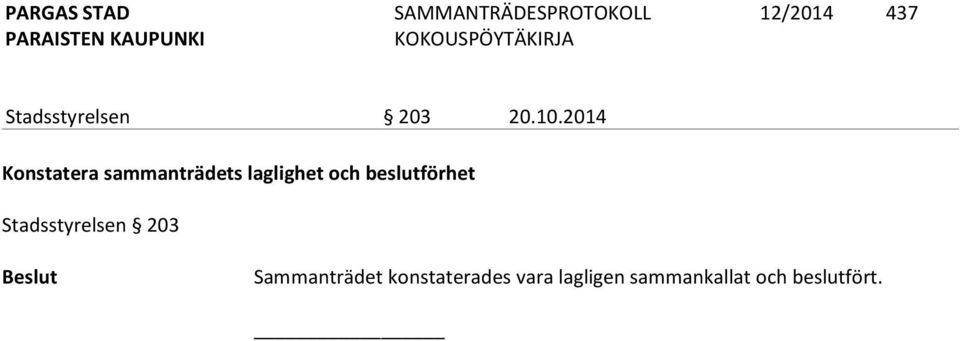 beslutförhet Stadsstyrelsen 203 Sammanträdet