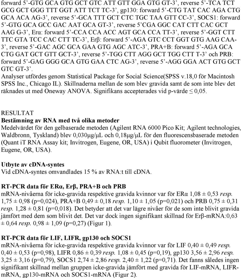 forward 5 -AGA GTC CCT GGT GTG AAG CAA- 3, reverse 5 -GAC AGC GCA GAA GTG AGC ATC-3, PRA+B: forward 5 -AGA GCA CTG GAT GCT GTT GCT-3, reverse 5 -TGG CTT AGG GCT TGG CTT T-3 och PRB: forward 5 -GAG