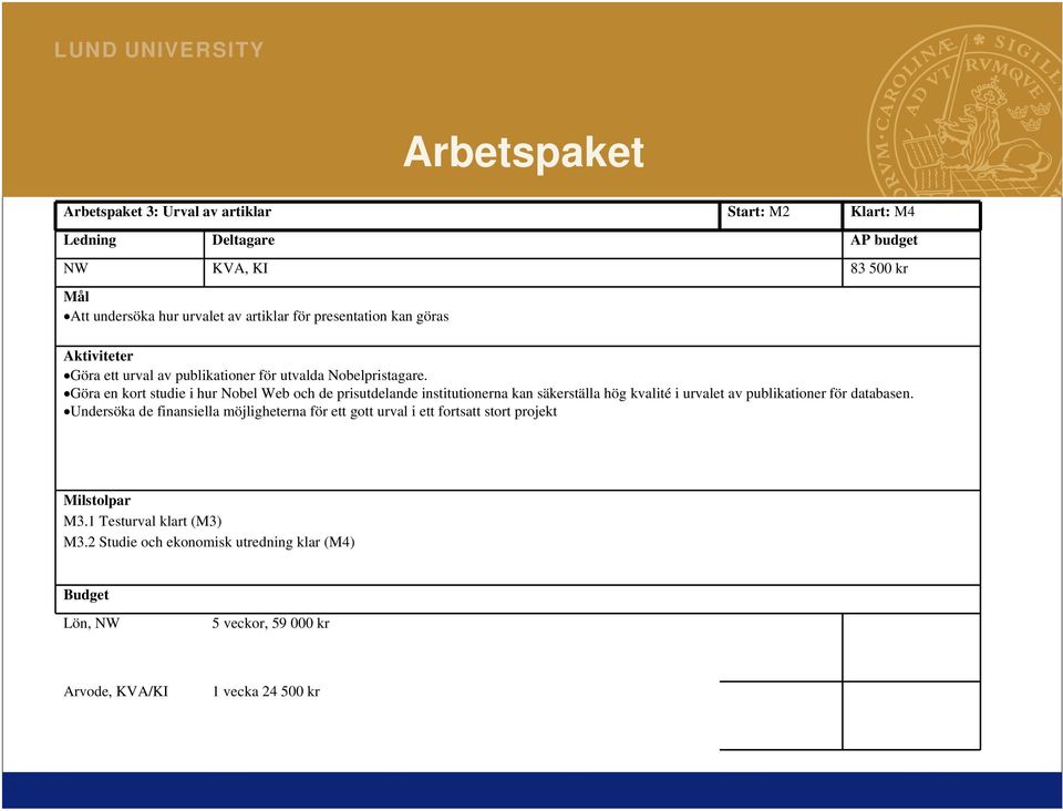 Göra en kort studie i hur Nobel Web och de prisutdelande institutionerna kan säkerställa hög kvalité i urvalet av publikationer för databasen.