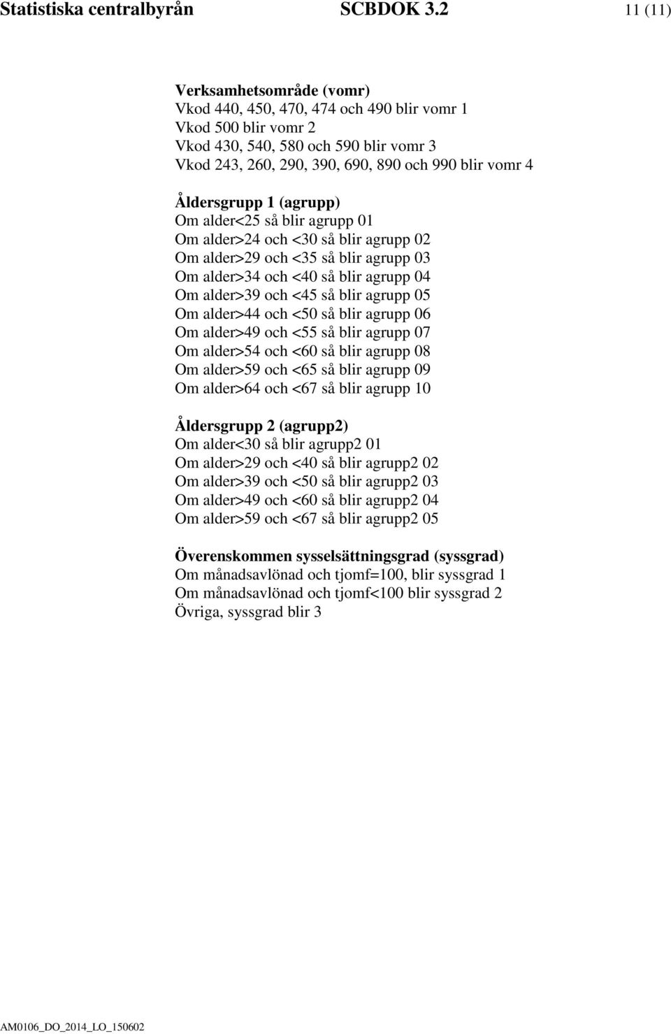 Åldersgrupp 1 (agrupp) Om alder<25 så blir agrupp 01 Om alder>24 och <30 så blir agrupp 02 Om alder>29 och <35 så blir agrupp 03 Om alder>34 och <40 så blir agrupp 04 Om alder>39 och <45 så blir