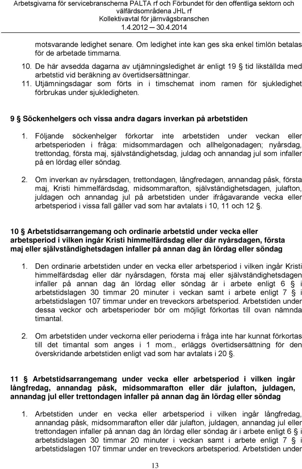 Utjämningsdagar som förts in i timschemat inom ramen för sjukledighet förbrukas under sjukledigheten. 9 Söckenhelgers och vissa andra dagars inverkan på arbetstiden 1.