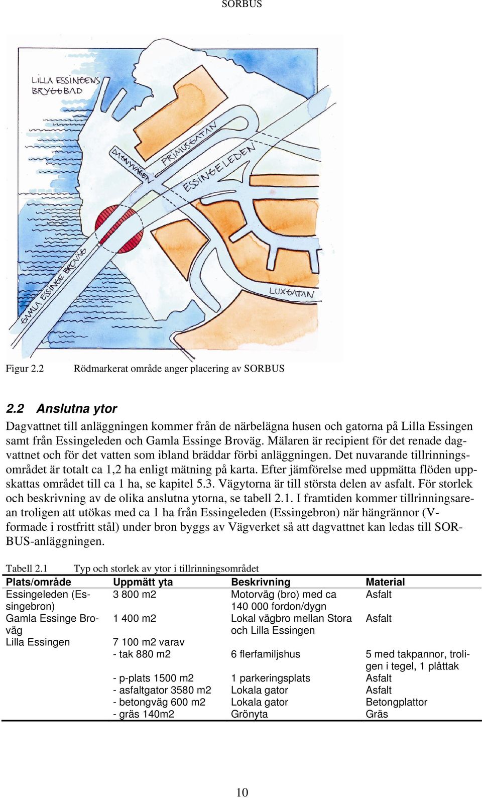 Mälaren är recipient för det renade dagvattnet och för det vatten som ibland bräddar förbi anläggningen. Det nuvarande tillrinningsområdet är totalt ca 1,2 ha enligt mätning på karta.