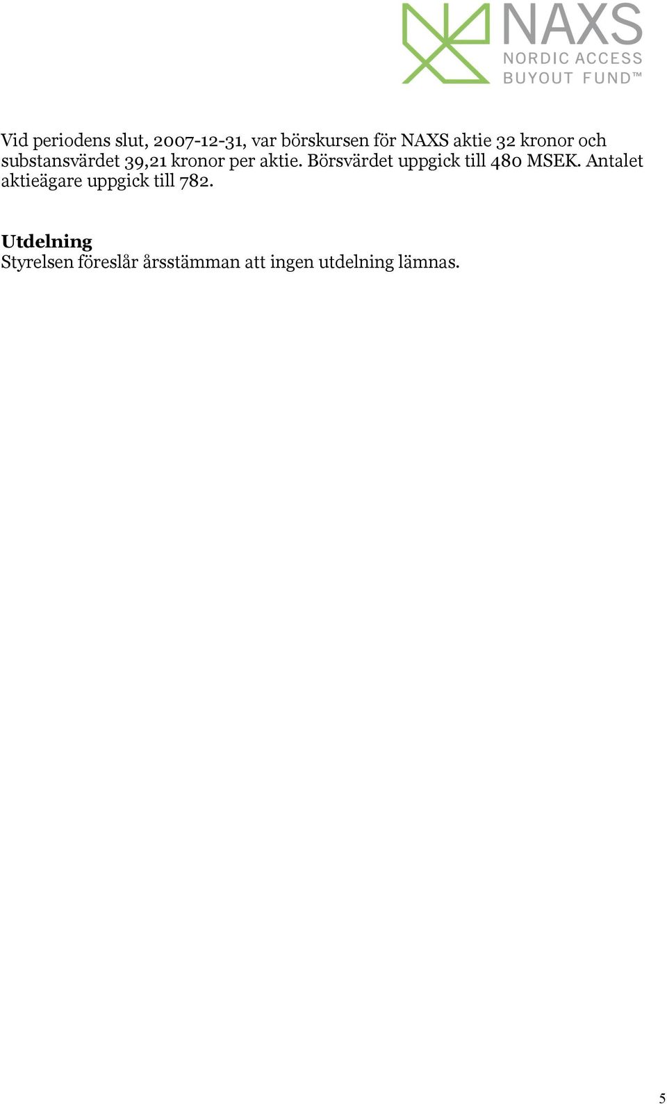 Börsvärdet uppgick till 480 MSEK.