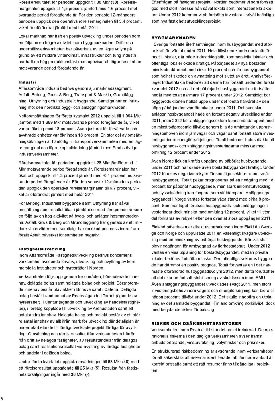 Lokal marknad har haft en positiv utveckling under perioden som en följd av en högre aktivitet inom byggmarknaden.