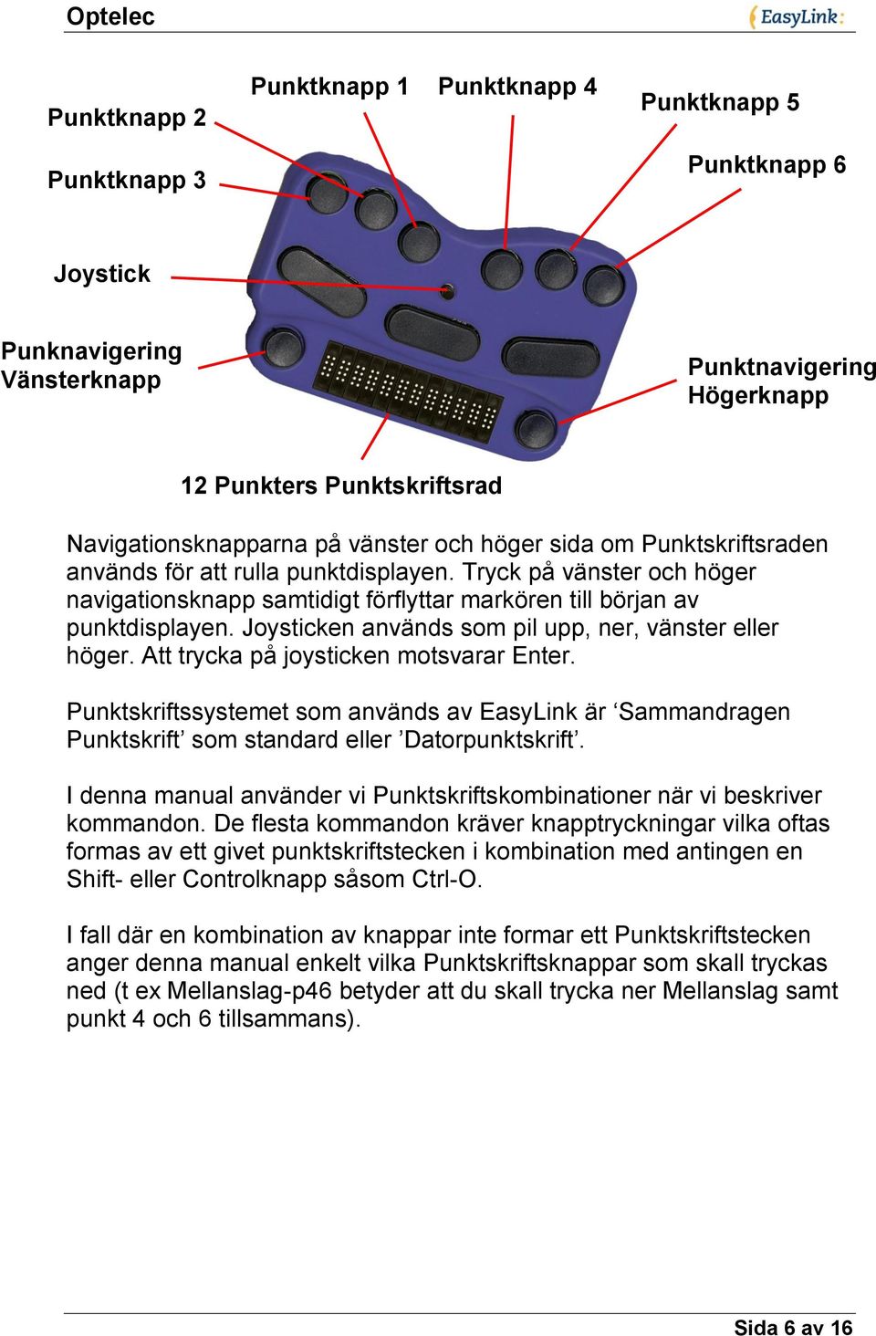 Joysticken används som pil upp, ner, vänster eller höger. Att trycka på joysticken motsvarar Enter.