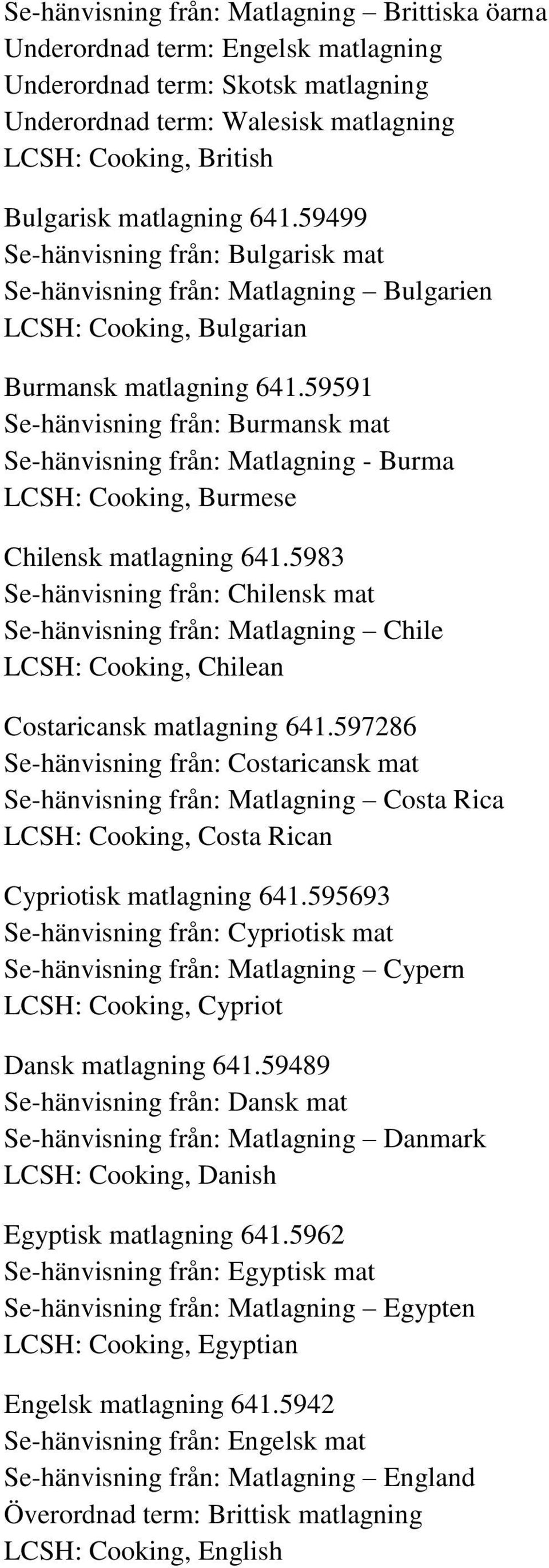 59591 Se-hänvisning från: Burmansk mat Se-hänvisning från: Matlagning - Burma LCSH: Cooking, Burmese Chilensk matlagning 641.