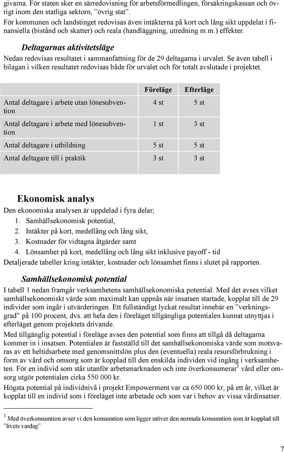 Deltagarnas aktivitetsläge Nedan redovisas resultatet i sammanfattning för de 29 deltagarna i urvalet.