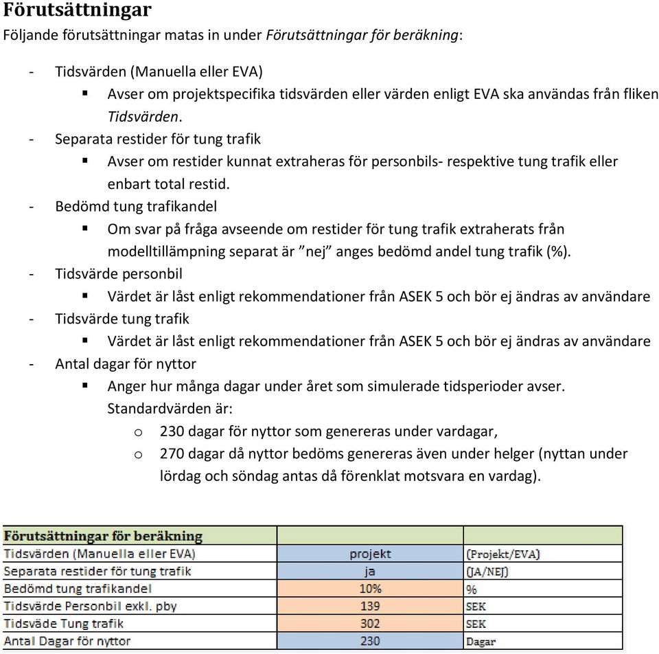 - Bedömd tung trafikandel Om svar på fråga avseende om restider för tung trafik extraherats från modelltillämpning separat är nej anges bedömd andel tung trafik (%).