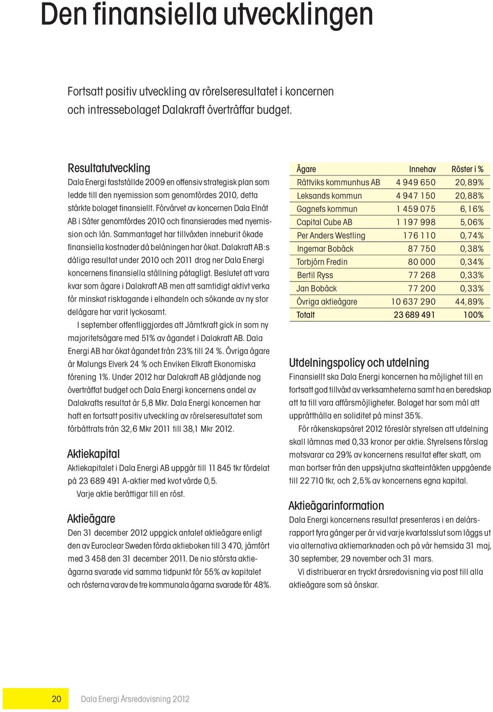 F rvìrvet av koncernen Dala ElnÌt AB i SÌter genomf rdes 2010 och nansierades med nyemission och lôn. Sammantaget har tillvìxten inneburit kade nansiella kostnader dô belôningen har kat.