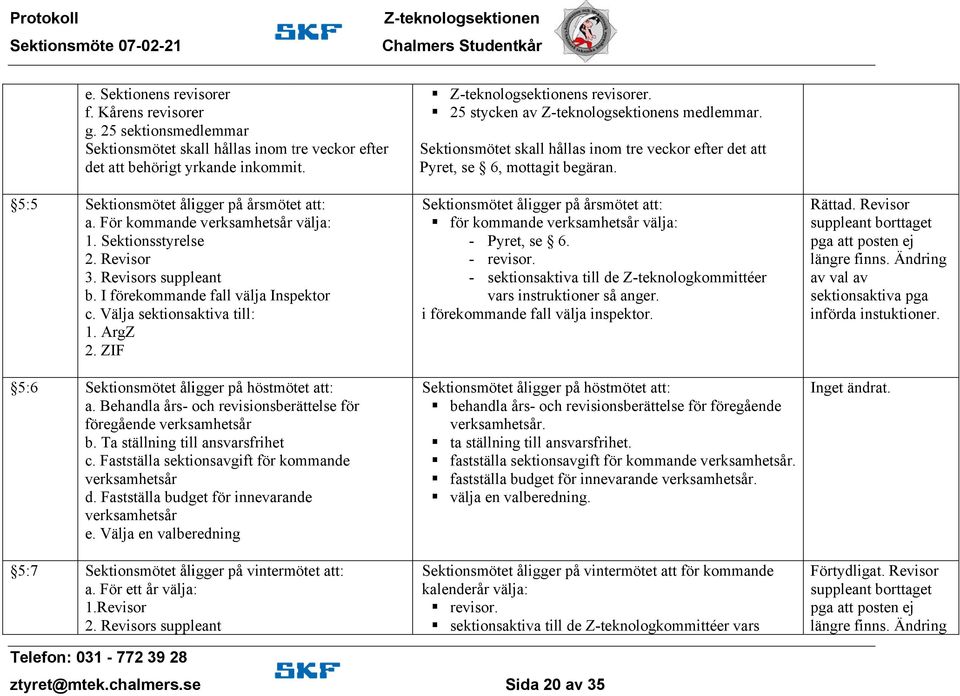 ZIF 5:6 Sektionsmötet åligger på höstmötet att: a. Behandla års- och revisionsberättelse för föregående verksamhetsår b. Ta ställning till ansvarsfrihet c.
