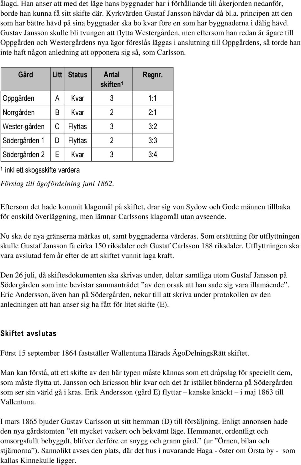haft någon anledning att opponera sig så, som Carlsson. Gård Litt Status Antal skiften 1 Regnr.