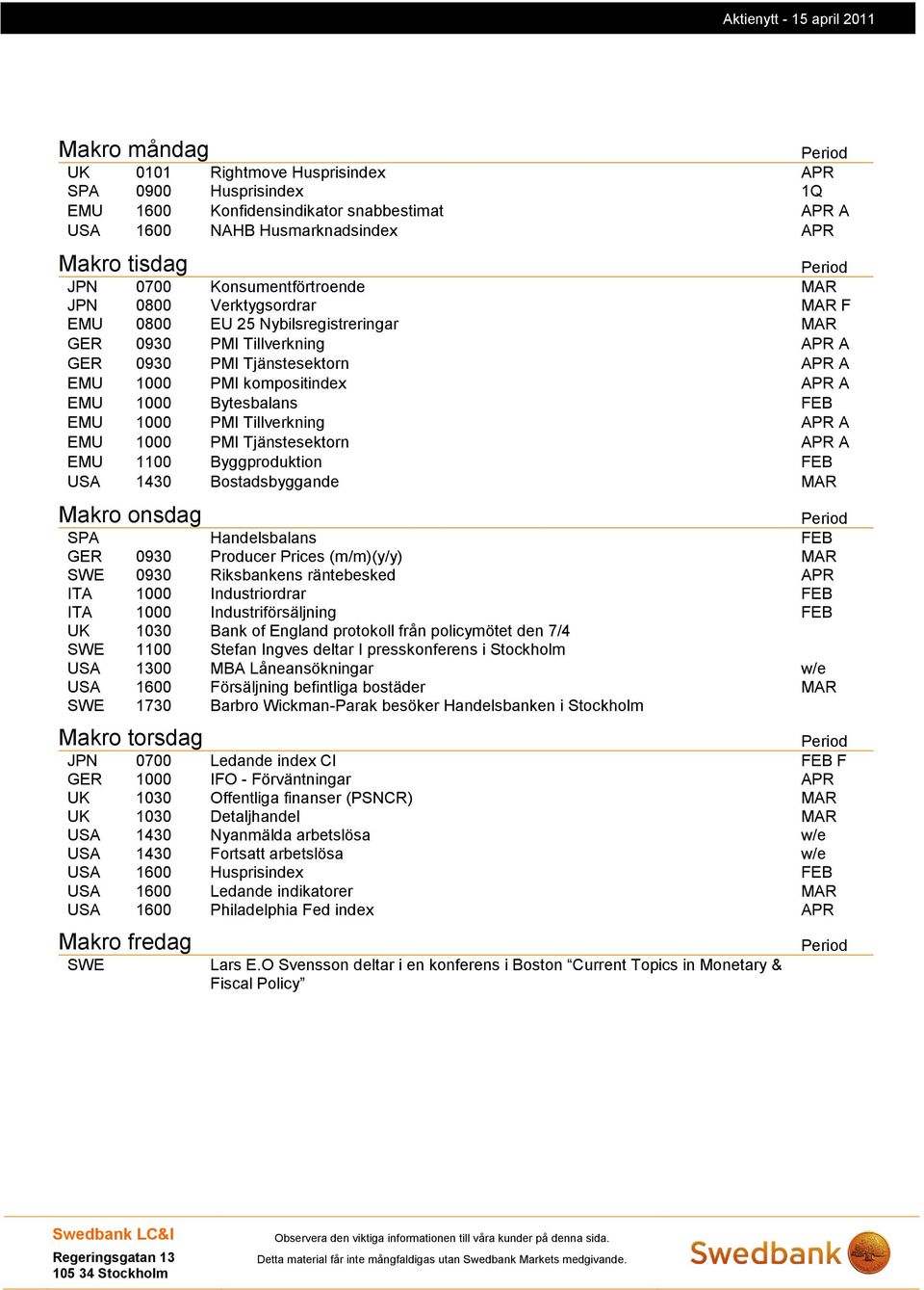 1000 Bytesbalans FEB EMU 1000 PMI Tillverkning APR A EMU 1000 PMI Tjänstesektorn APR A EMU 1100 Byggproduktion FEB USA 1430 Bostadsbyggande MAR Makro onsdag Period SPA Handelsbalans FEB GER 0930
