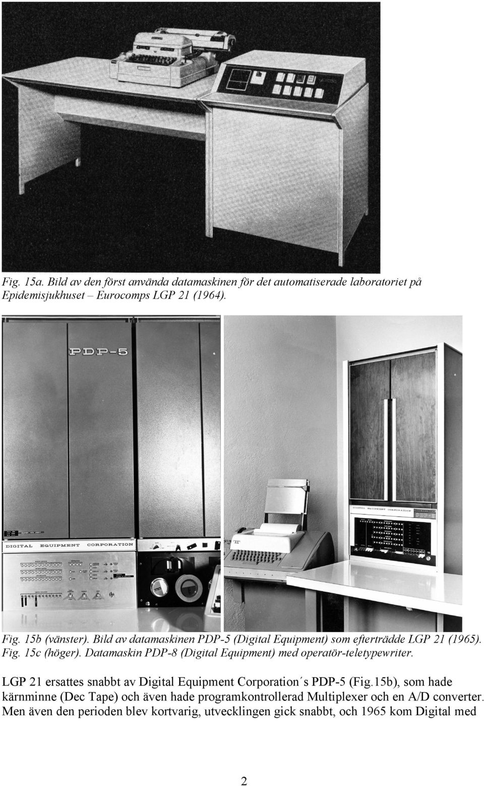 Datamaskin PDP-8 (Digital Equipment) med operatör-teletypewriter. LGP 21 ersattes snabbt av Digital Equipment Corporation s PDP-5 (Fig.