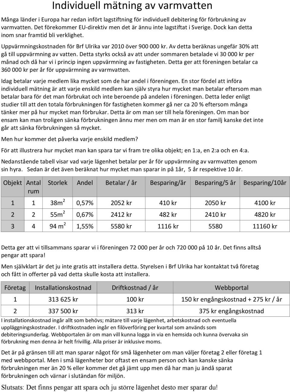 Av detta beräknas ungefär 30% att gå till uppvärmning av vatten. Detta styrks också av att under sommaren betalade vi 30 000 kr per månad och då har vi i princip ingen uppvärmning av fastigheten.