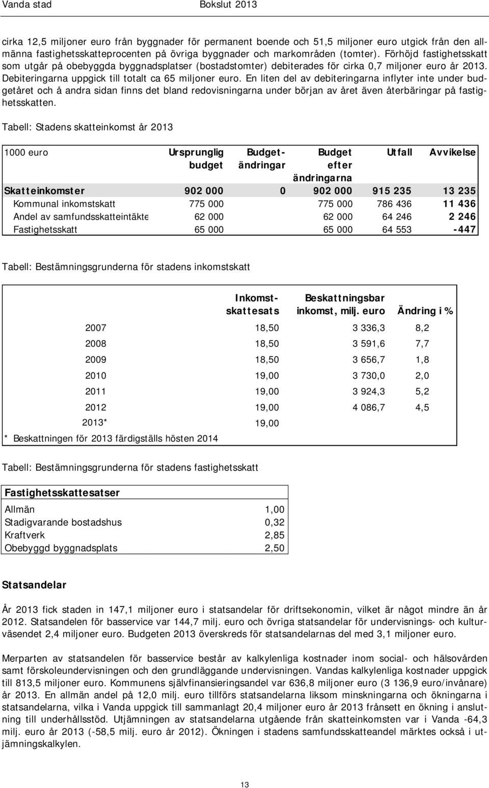 En liten del av debiteringarna inflyter inte under budgetåret och å andra sidan finns det bland redovisningarna under början av året även återbäringar på fastighetsskatten.