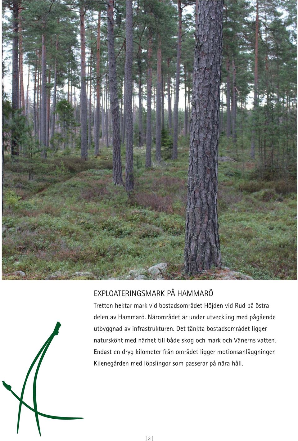 Det tänkta bostadsområdet ligger naturskönt med närhet till både skog och mark och Vänerns vatten.