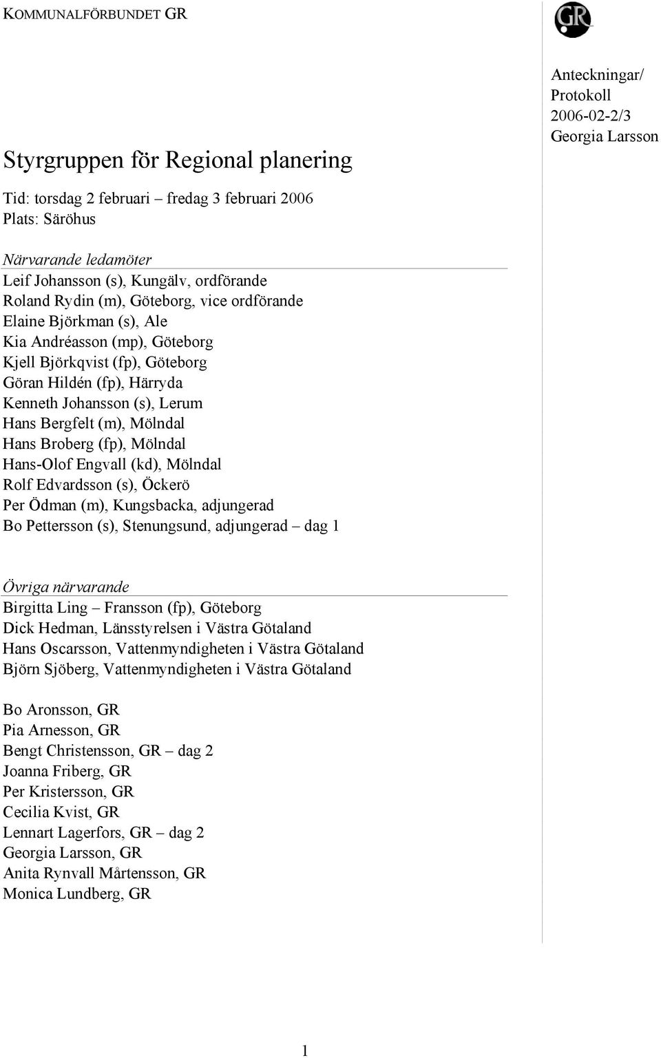 Hans Bergfelt (m), Mölndal Hans Broberg (fp), Mölndal Hans-Olof Engvall (kd), Mölndal Rolf Edvardsson (s), Öckerö Per Ödman (m), Kungsbacka, adjungerad Bo Pettersson (s), Stenungsund, adjungerad dag