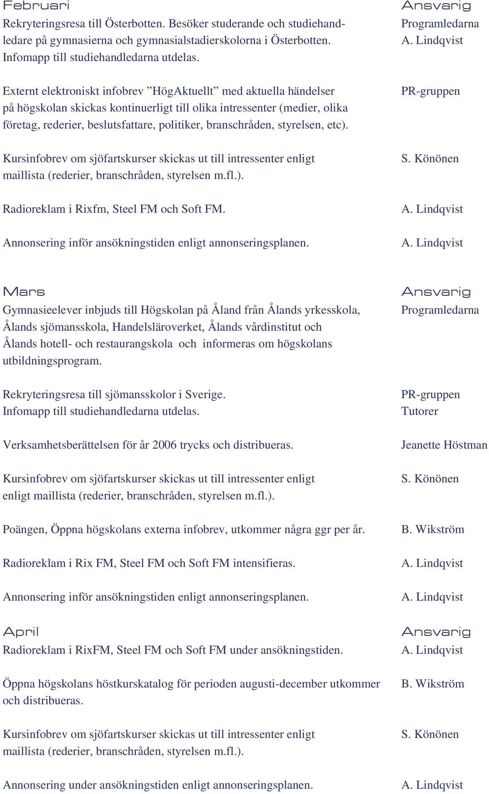 styrelsen, etc). maillista (rederier, branschråden, styrelsen m.fl.). Radioreklam i Rixfm, Steel FM och Soft FM. Annonsering inför ansökningstiden enligt annonseringsplanen.