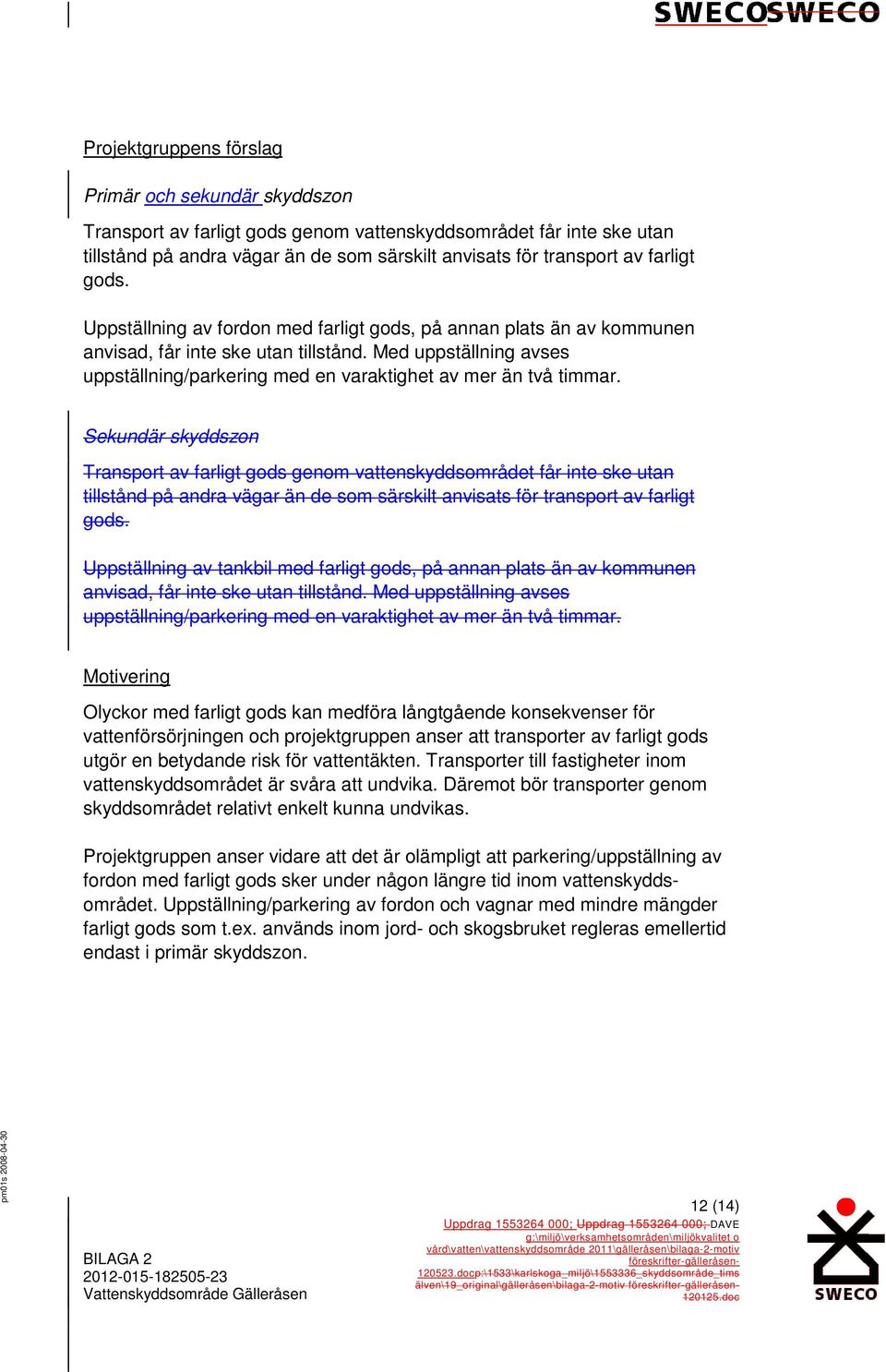 Transport av farligt gods genom vattenskyddsområdet får inte ske utan tillstånd på andra vägar än de som särskilt anvisats för transport av farligt gods.
